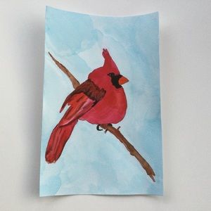 Watercolor Original Painting of Cardinal